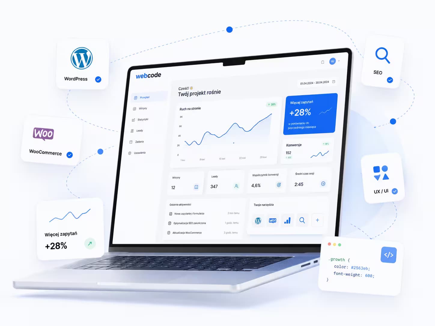 Mockup panelu projektu Webcode